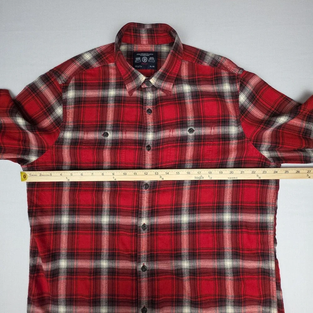 American Eagle Prep Fit Plaid Button Down Shirt Mens XL Red Flannel Cotton